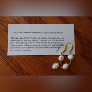 🔥BNWT Genuine 18K Gold over vintage Brass | Natural Baroque Pearls Earrings